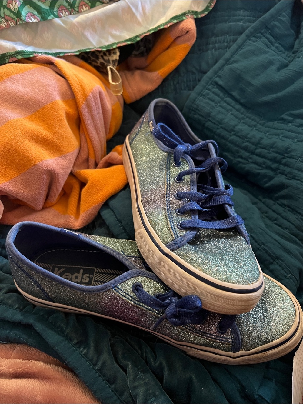 Keds Glitter Low-Top Sneakers in Blue and Teal